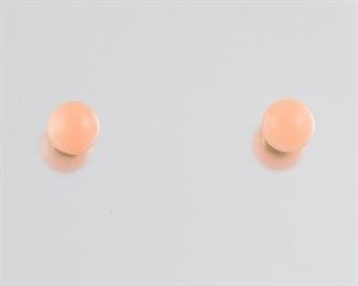 Ladies Gold and Angel Skin Coral Bead Pair of Ear Studs 