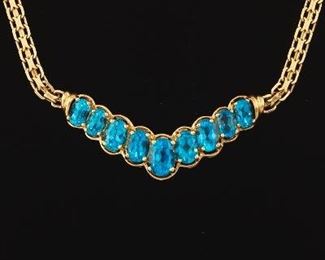 Ladies Gold and Blue Topaz Necklace 