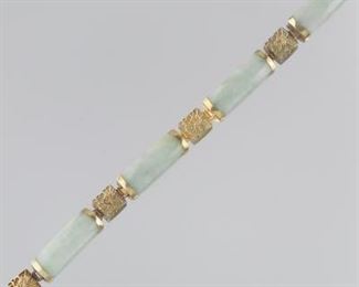 Ladies Gold and Carved Jade Dragon Bracelet 