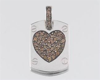 Ladies Gold and Cognac Diamond Cartier Style Dog Tag Pendant 
