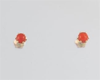 Ladies Gold and Coral Pair of Ear Studs 