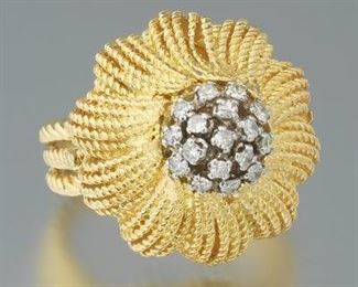 Ladies Gold and Diamond Flower Bud Ring 