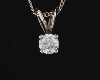 Ladies Gold and Diamond Solitaire Pendant on Chain 