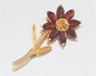 Ladies Gold and Gemstone Flower Brooch 