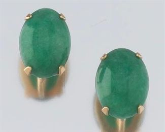Ladies Gold and Green Aventurine Pair of Earrings 