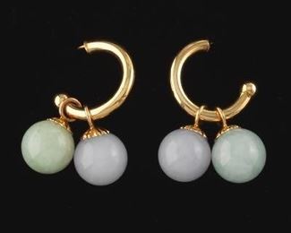 Ladies Gold and Jade Ball Pair of Earrings 