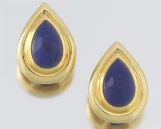 Ladies Gold and Lapis Lazuli Pair of Ear Clips 