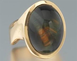 Ladies Gold and Multicolor Tiger Eye Ring 