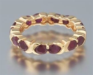 Ladies Gold and Ruby XO Design Ring 