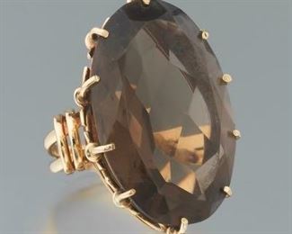 Ladies Gold and Smoky Quartz Oversized Ring 