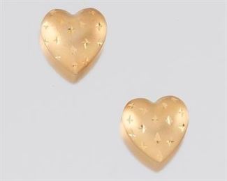 Ladies Gold Pair of Heart Ear Studs 