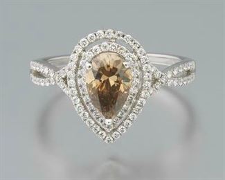 Ladies Gold, 1.06 ct Fancy Brown Diamond and White Diamond Ring 