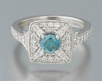 Ladies Gold, Blue and White Diamond Cocktail Ring 