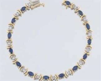Ladies Gold, Blue Sapphire and Diamond Bracelet 