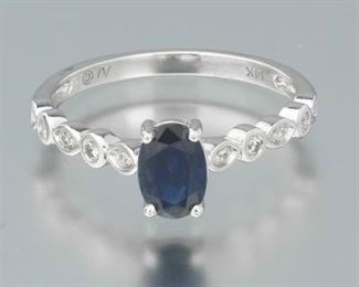 Ladies Gold, Blue Sapphire and Diamond Ring 