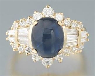 Ladies Gold, Blue Star Sapphire and Diamond Ring 