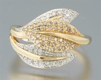 Ladies Gold, Champagne and White Diamond Bypass Ring 