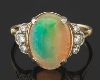 Ladies Gold, Fine Opal and Diamond Ring 
