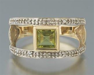 Ladies Gold, Peridot and Diamond Ring 