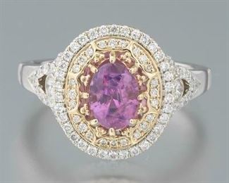 Ladies Gold, Pink Sapphire and Diamond Ring 