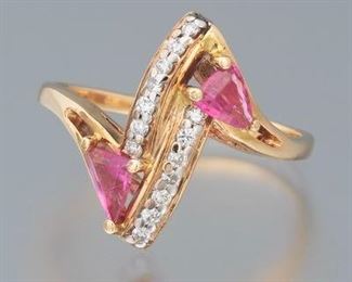 Ladies Gold, Pink Tourmaline and Diamond Bypass Ring 