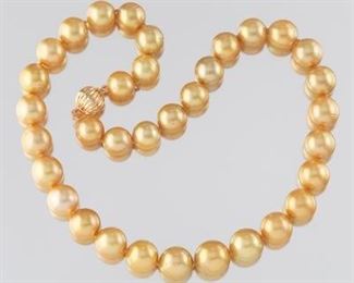 Ladies Golden South Sea Pearl Necklace, AIGL Report 