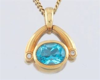 Ladies H. Stern Gold, Blue Topaz and Diamond Pendant on Chain 