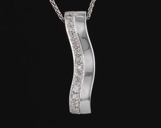 Ladies Italian Gold and Diamond Scroll Pendant on Chain 