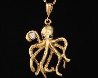 Ladies Italian Gold and Diamond Octopus Pendant on Chain
