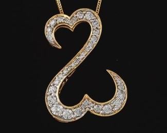Ladies Jane Seymour Gold and Diamond Double Heart Slider on Chain 