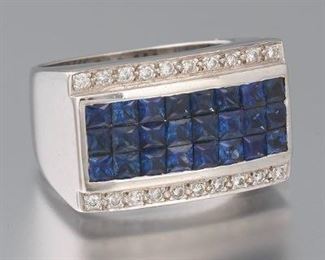 Ladies Mystery Set Sapphire and Diamond Ring 