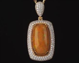 Ladies Opal and Diamond Pendant on Chain, GIA and AIGL Report 