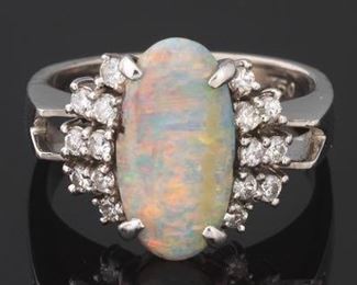 Ladies Opal Doublet and Diamond Ring 