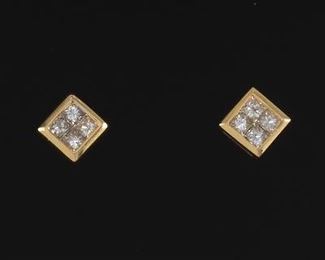 Ladies Pair of Gold and Diamond Ear Studs 