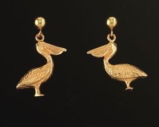 Ladies Pair of Gold Pelican Earrings 