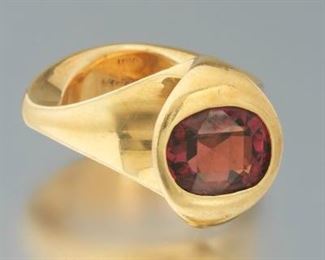 Ladies Pearson Gold and Pink Tourmaline Modernist Ring 