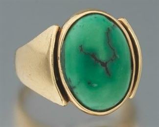 Ladies Pearson Retro Gold and Green Turquoise Ring 