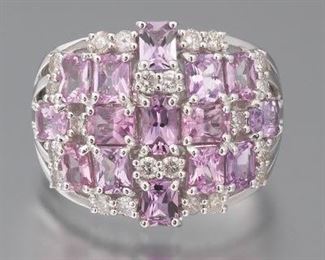 Ladies Pink Sapphire and Diamond Ring, GLA Report 