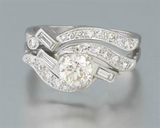 Ladies Platinum and Diamond Scroll Ring 