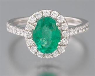 Ladies Platinum, Emerald and Diamond Ring, AIGL Report 