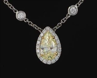 Ladies Platinum, Gold, Fancy Light Yellow 3.16 ct Diamond and White Diamond Slider on Diamond by the Yard Chain