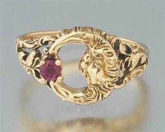 Ladies Retro Gold and Ruby Ring 