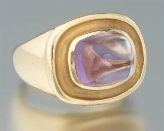 Ladies Roman Revival Gold and Amethyst Ring 