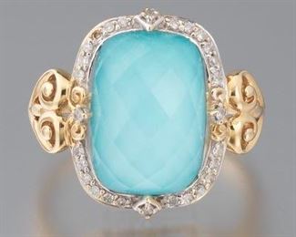 Ladies Turquoise Crystal and Diamond Ring 