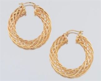 Ladies UnoAErre Italian Gold Pair of Spiral Design Hoops 