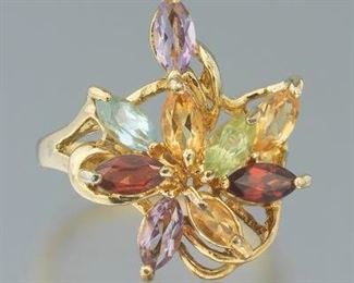 Ladies Vermeil Gold on Sterling Silver and Gemstone Cluster Ring 