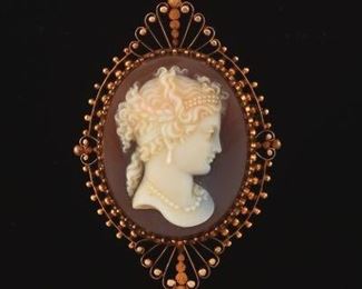 Ladies Victorian Exceptionally Fine Carved Cameo Brooch Pendant 