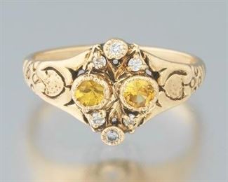 Ladies Victorian Gold, Amber Citrine and Diamond Ring 