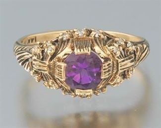 Ladies Victorian Gold, Amethyst and Diamond Ring 