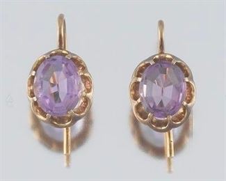 Ladies Victorian Pair of Gold and Amethyst Earrings 